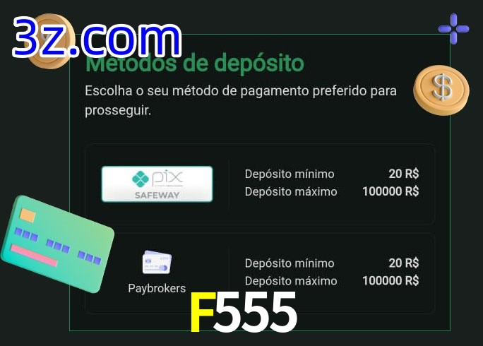 O cassino F555 oferece uma grande variedade de métodos de pagamento